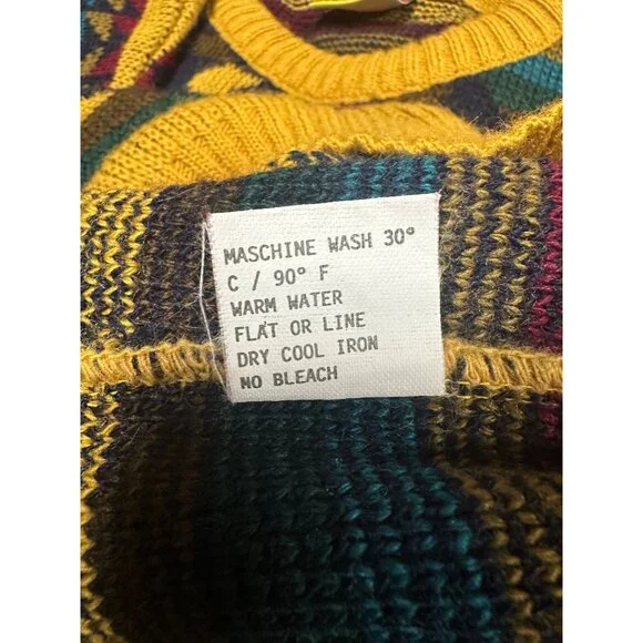 Vintage Tom Tailor Wool Blend Sweater M Made in Italy Geometric Aztec Knit 90s - Picture 5 of 9